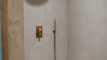 Dusche, Haartrockner, Handtücher, Toilettenpapier