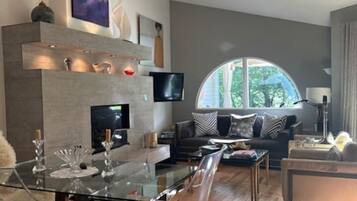 Fernseher, Kamin, Bücher