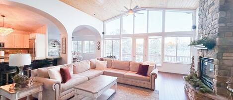 Smart TV, fireplace, table football