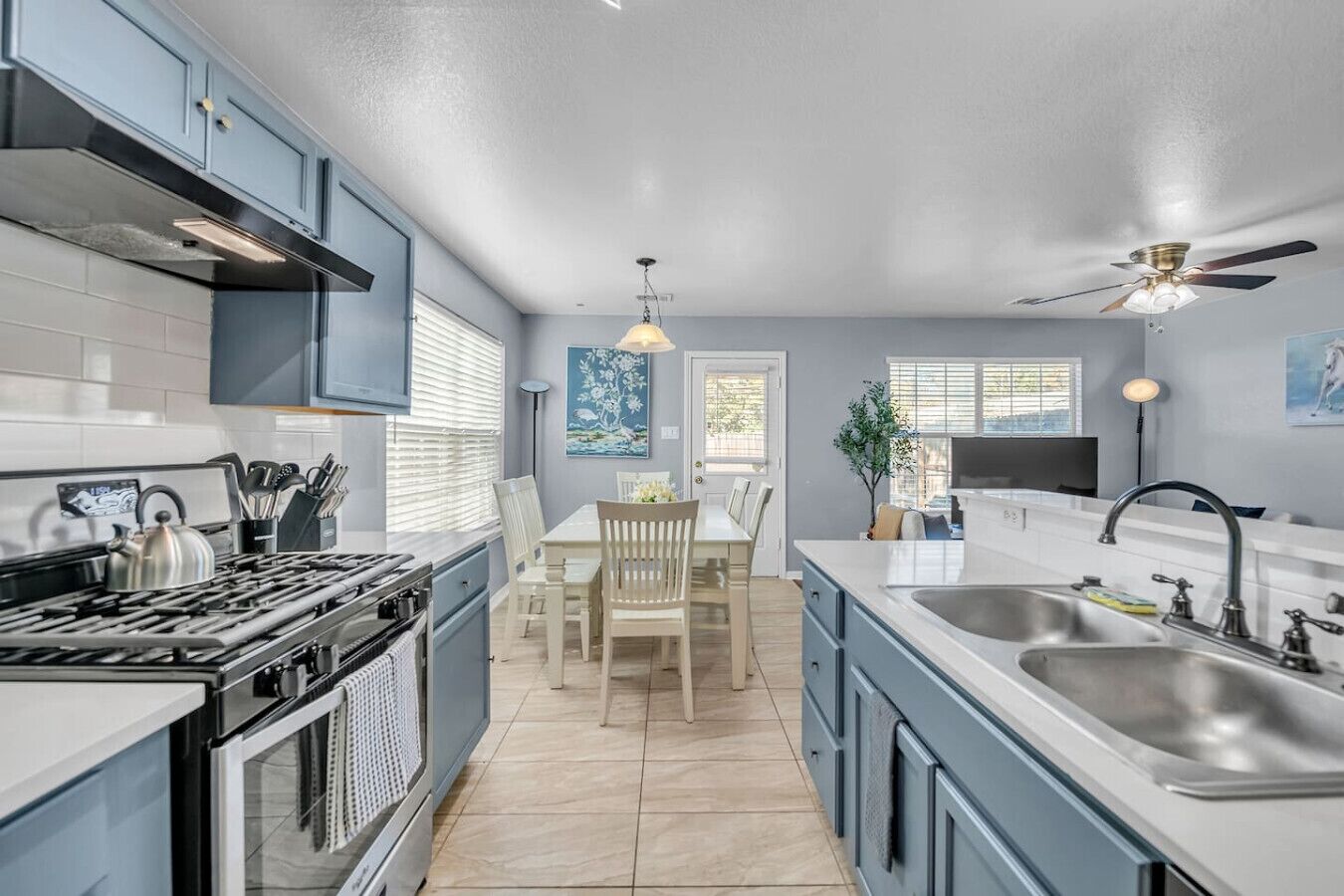 Fridge, microwave, cookware/dishes/utensils