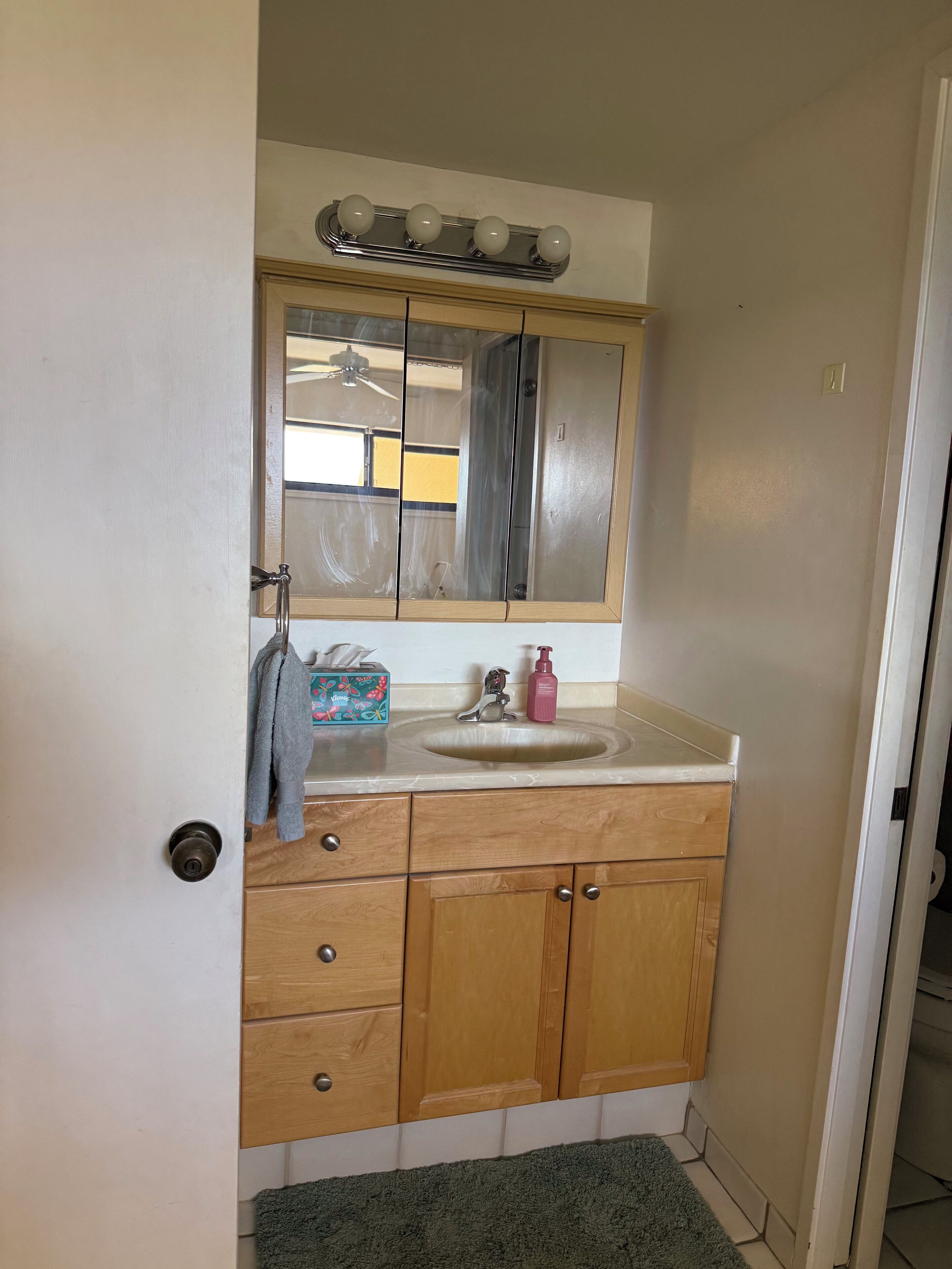 Shower, hair dryer, towels, toilet paper