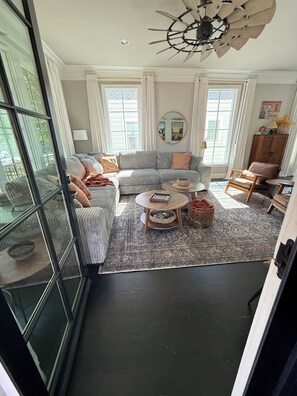 TV, fireplace - Luxury Walk-to-Stadium Stay with Backyard Retreat! (Tuscaloosa)