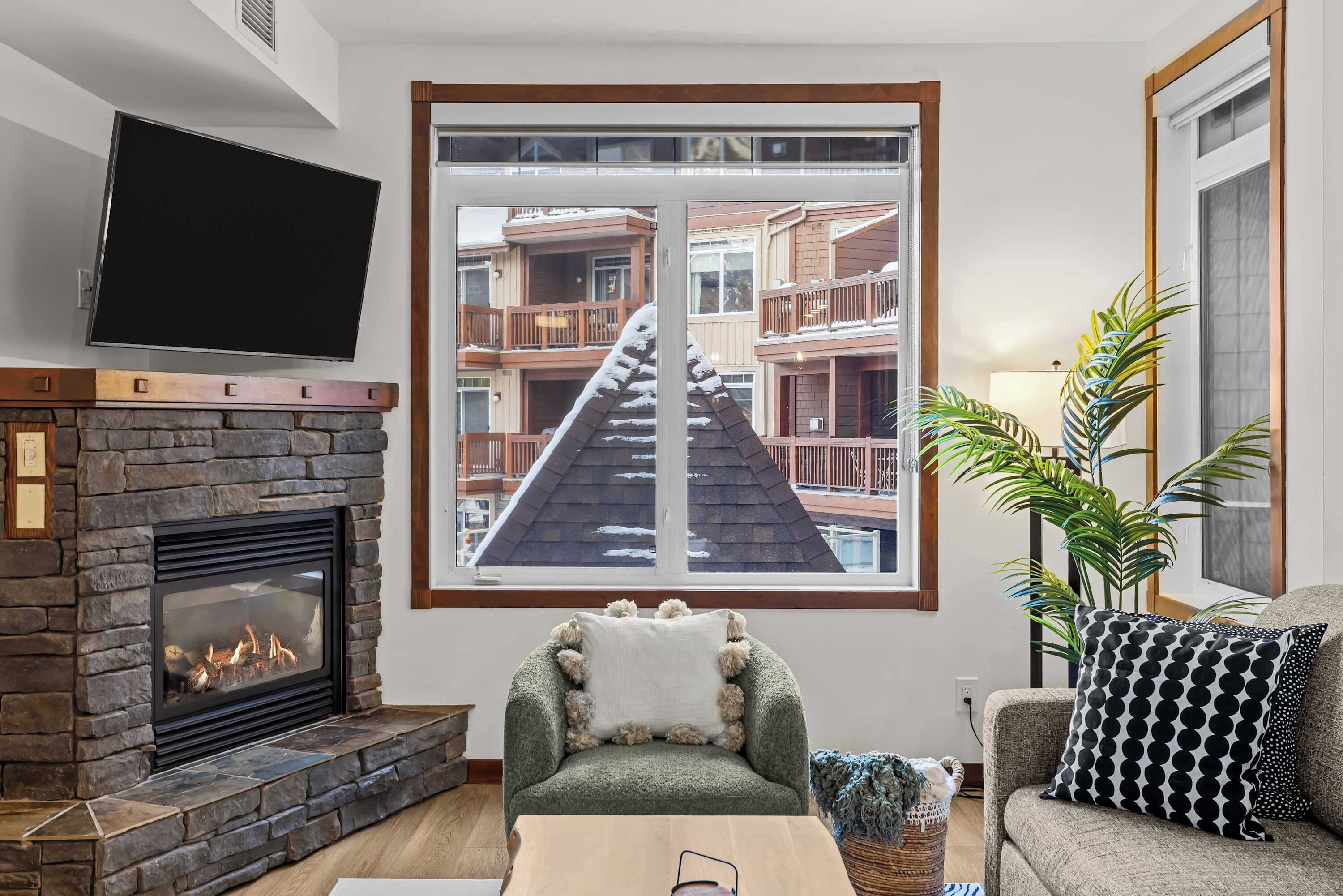 TV, fireplace, offices