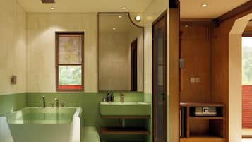 Premier Double Room, Balcony | Bathroom | Bathtub, hair dryer, slippers, towels