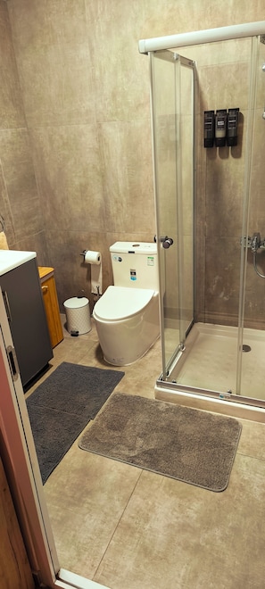 Dusche, Haartrockner, HandtĂŒcher, Seife