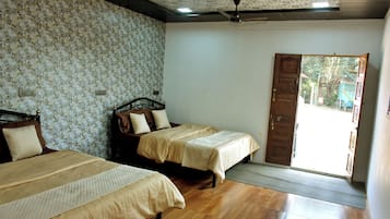 Premium bedding, memory foam beds, desk, laptop workspace