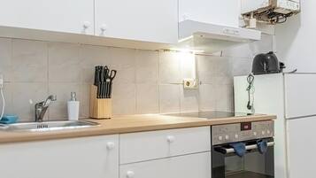 Basic-Apartment | Eigene Küche | Kühlschrank, Mikrowelle, Ofen, Herdplatte