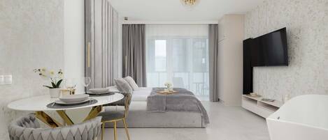 Tabla de planchar con plancha, cuna de viaje, wifi y ropa de cama