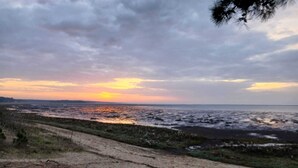 A coastal landscape with a dirt path leading to the water, under a cloudy sky. - Mobile home in La Palmyre, 10 minutes from the beach, close to the zoo and the Coubre lighthouse (Les Mathes)