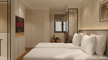 Frigobar, cofres nos quartos, cortinas blackout