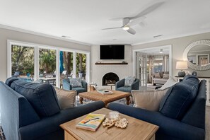 Smart TV, fireplace, offices - Eight Palms | Pet-Friendly, Single Level 4BR Sea Pines Home w/ Resort Pool & Beach (Hilton Head Island)