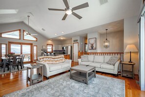 Smart TV, fireplace, foosball