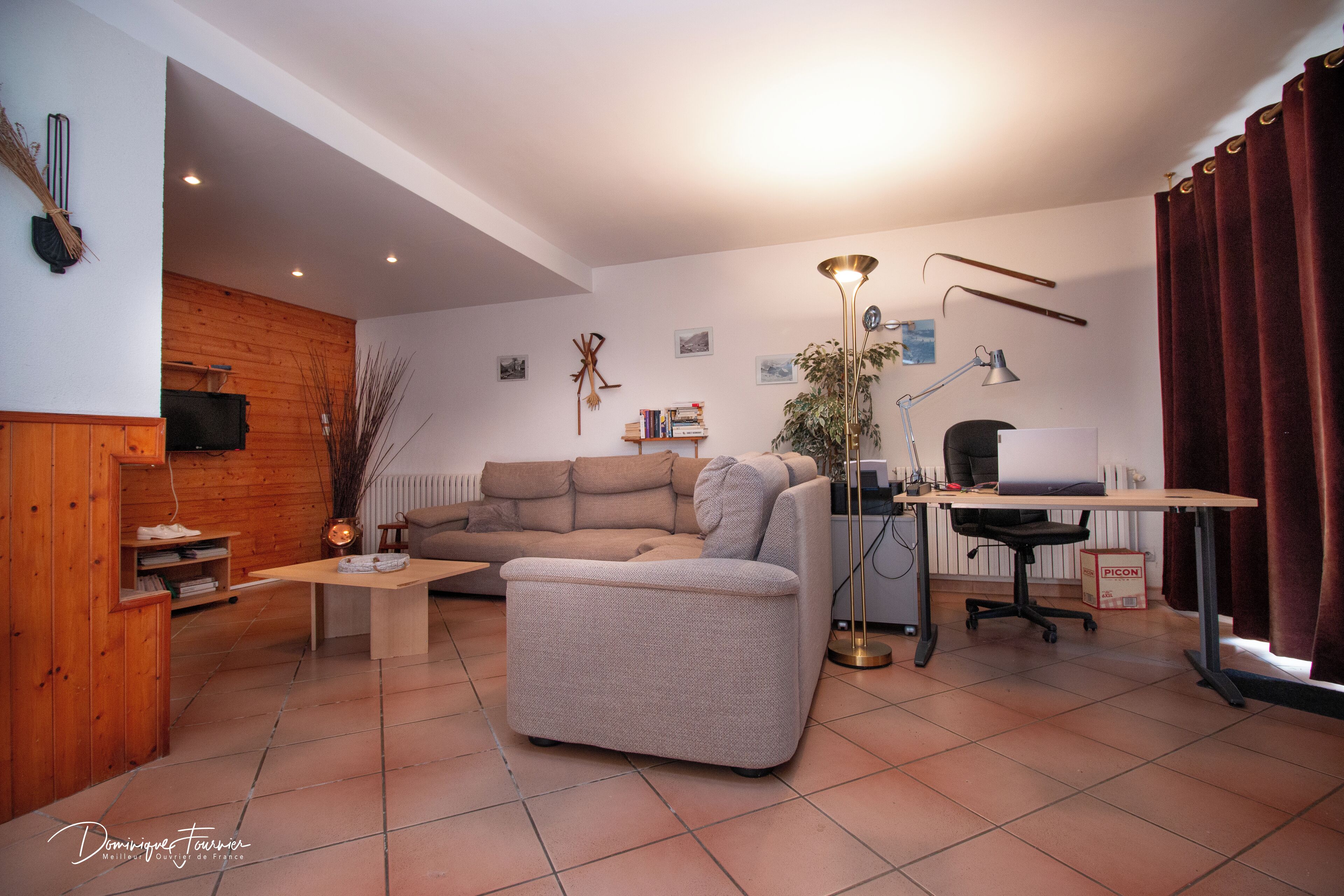 Télévision, cheminée, livres