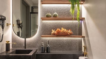 Premium Apartment | Bathroom | Shower, hair dryer, towels, soap