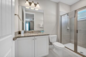 Shower, hair dryer, towels, soap - Home with Theme Rooms and Private Pool near Disney with Waterpark & Resort. (Kissimmee)