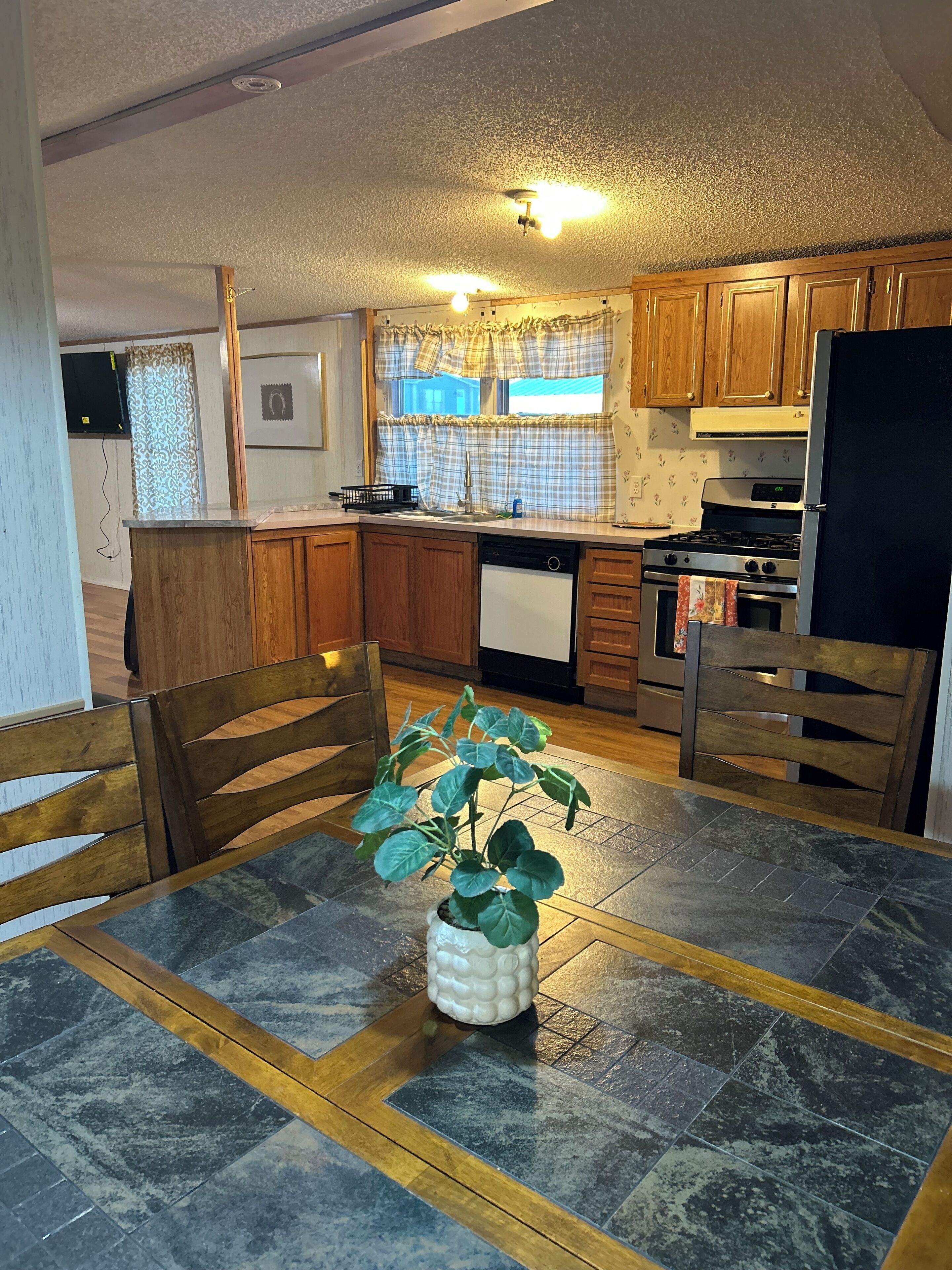 Frigorífic, forn, placa de cuina i cafetera i tetera 