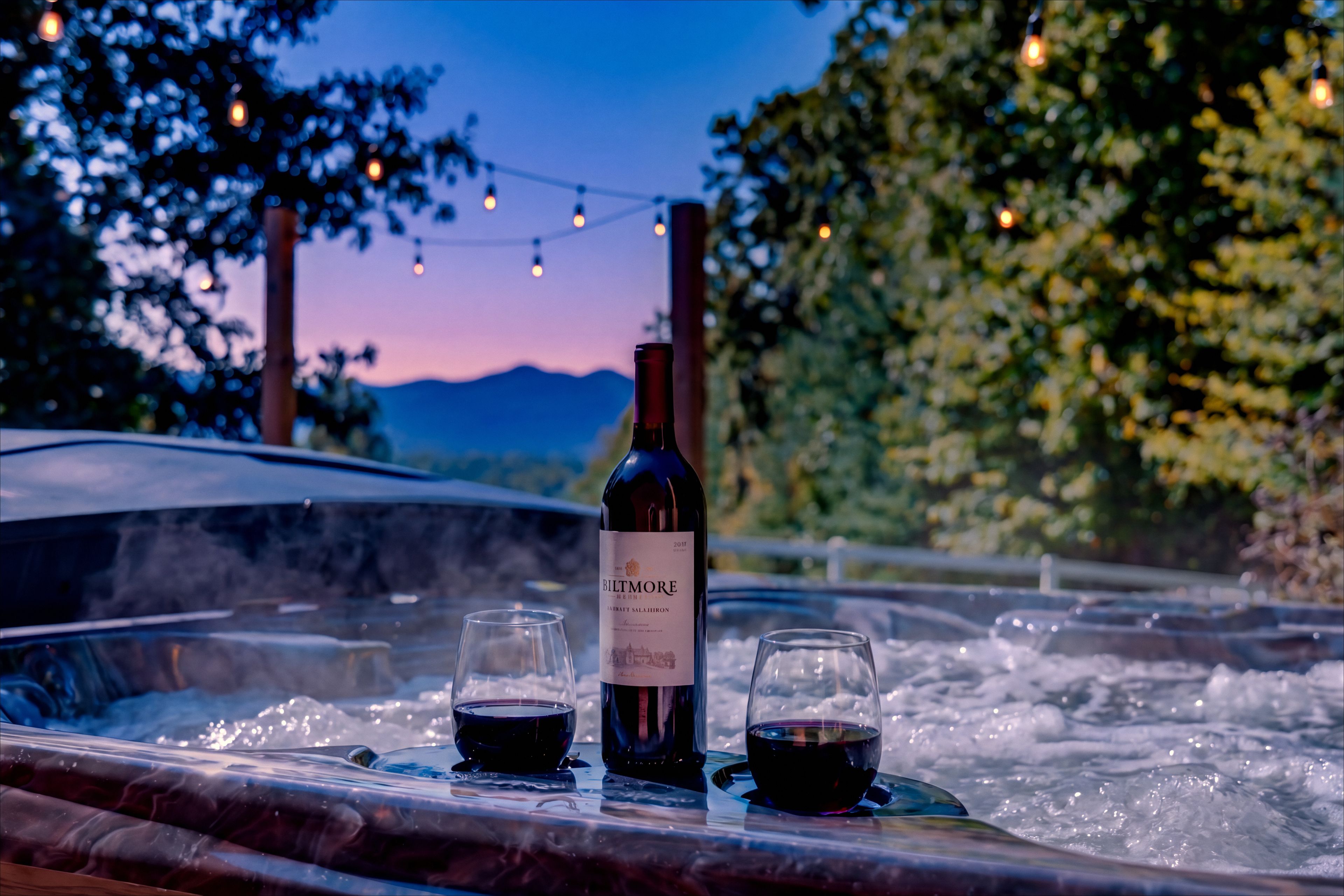 {Hot Tub + Blue Ridge Views} Soak under the open sky with a glass of wine in hand and sweeping mountain views stretching out beyond the backyard.