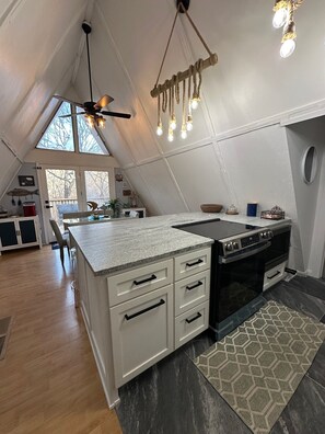 Fridge, microwave, oven, stovetop - Waterfront 3-bedroom cabin 2 slip boat dock with swim deck lots of parking (Euche)
