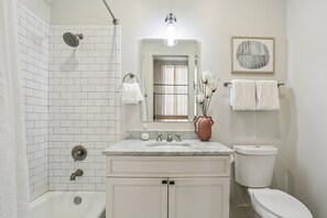 Shower, hair dryer, shampoo