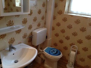 Douche, sèche-cheveux, serviettes fournies, savon