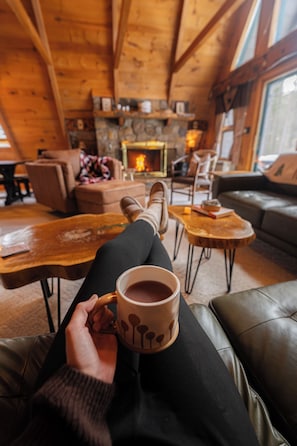 Interior -  Dog-Friendly A-Frame  Fireplace · Fenced Yard · 4BR · 7mi to Whiteface (Jay)