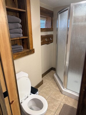 Dusche, Handtücher, Seife, Toilettenpapier