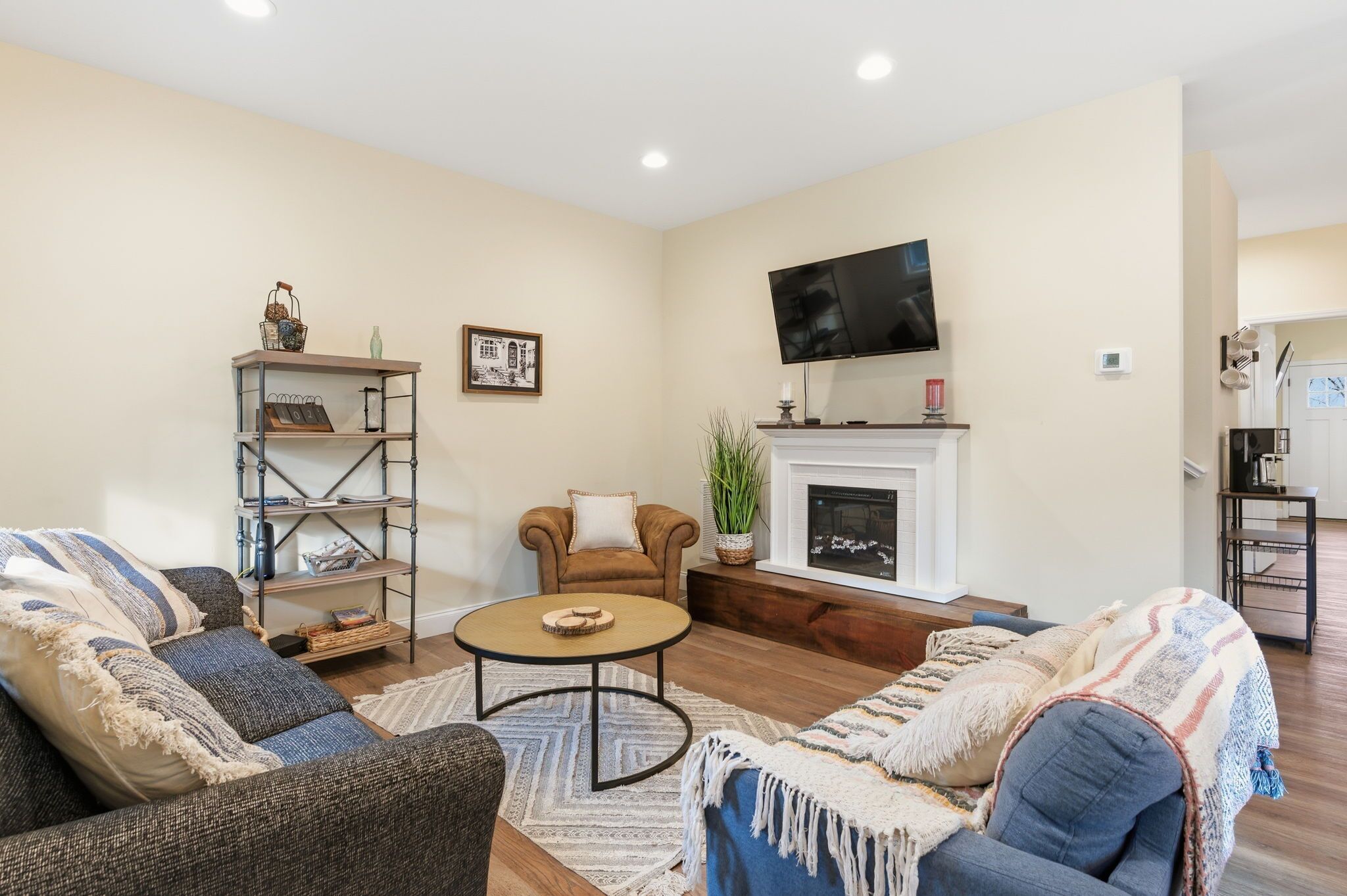 Smart TV, fireplace, video games, table football