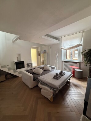 TV, fireplace - Quiet and luxurious duplex in the center of Milan in a typical Navigli courtyard (Milano)