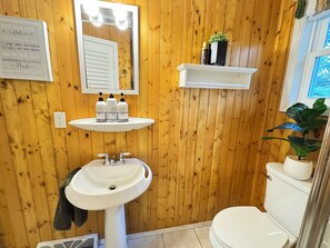 Shower, hair dryer, soap, toilet paper - Little Rock Nature Escape Lake Cottage (Rice)