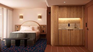 Sengetøy av topp kvalitet, senger med overmadrass og minibar