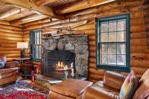Living area - Stratton Log Cabin: Pond + Hot Tub + Privacy! (Stratton)