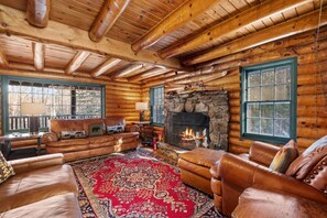 Living area - Stratton Log Cabin: Pond + Hot Tub + Privacy! (Stratton)