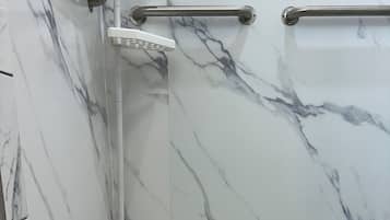 Shower, hair dryer, bidet, towels