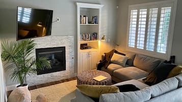 TV, fireplace