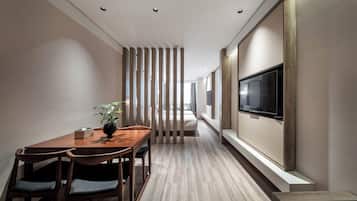 Concept Twin Bed Room | Desk, laptop workspace, blackout drapes, iron/ironing board