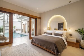 Deluxe villa, uitzicht op zwembad | Gratis wifi, beddengoed