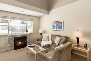 TV, fireplace - Glacier Lodge 340 NEW central AC just installed 2026 (Whistler)
