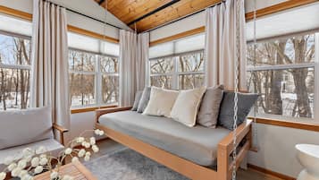 Smart TV, fireplace, video games, table football