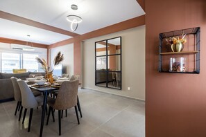 Comfort Apartment, 2 Bedrooms, Kitchen, City View | Dining room - Oracle 2-BR Apt. & Balcony in Larnaca (Larnaca)