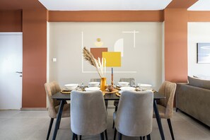 Comfort Apartment, 2 Bedrooms, Kitchen, City View | Dining room - Oracle 2-BR Apt. & Balcony in Larnaca (Larnaca)