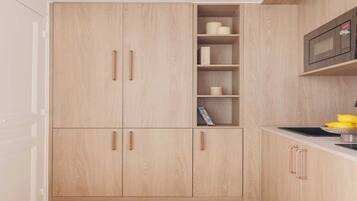 Fridge, microwave, stovetop, toaster