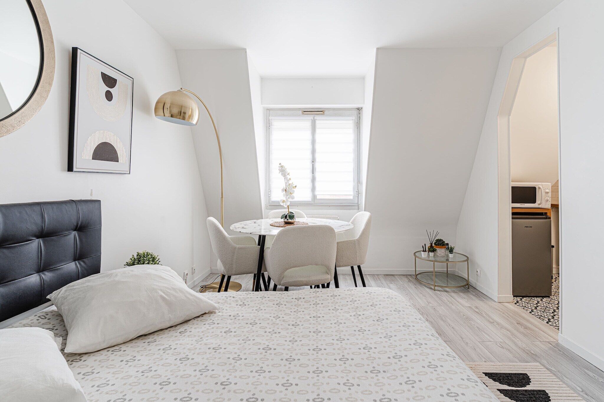 1 bedroom, desk, iron/ironing board, travel crib