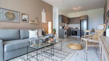 Apartment, 1 Double Bed with Sofa bed, Kitchen, City View | Living room | Smart TV, Netflix, streaming services