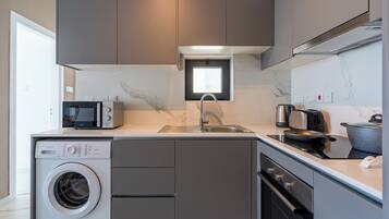 Apartment, 1 Double Bed with Sofa bed, Kitchen, City View | Private kitchen | Full-size fridge, microwave, oven, stovetop
