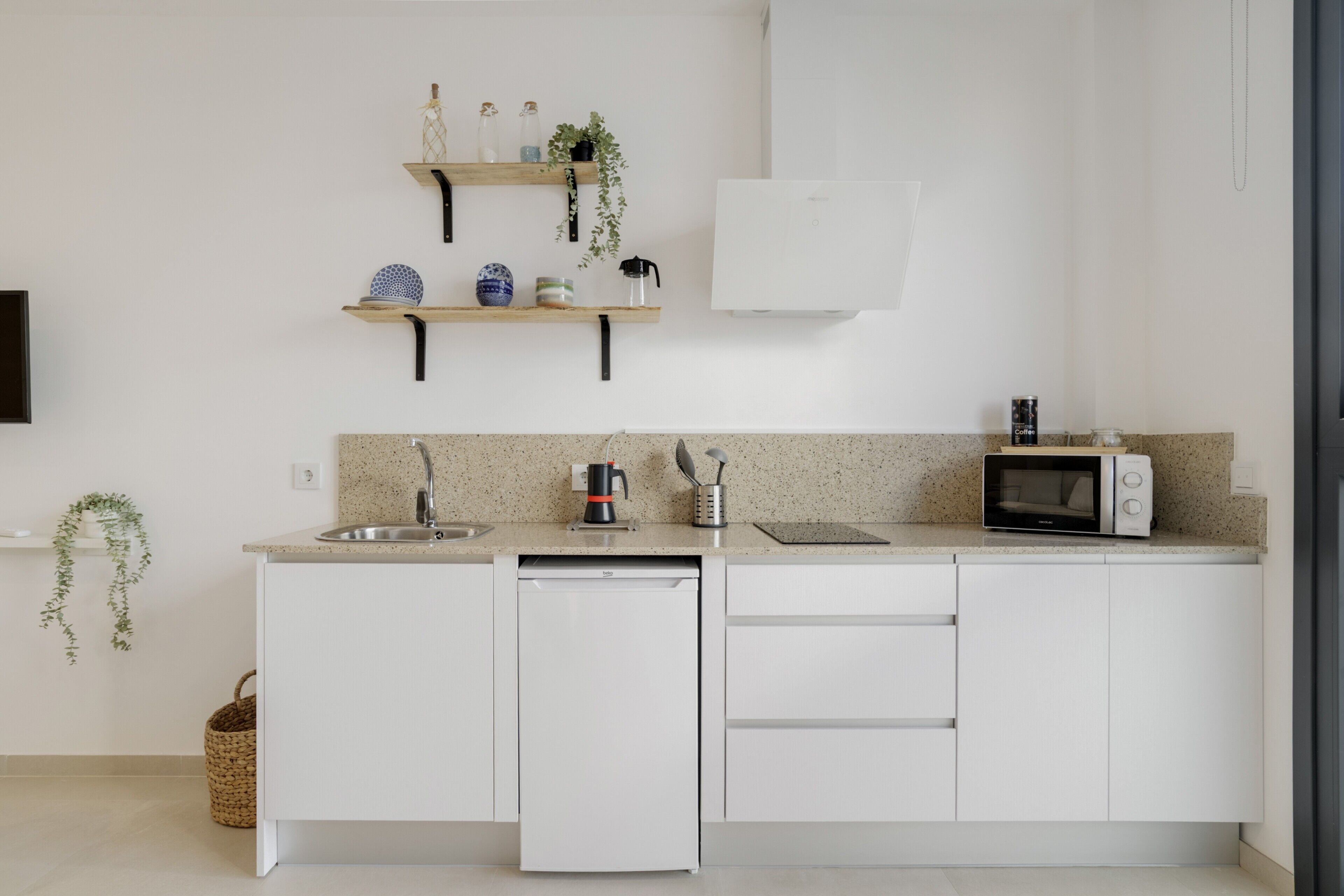 Kühlschrank, Mikrowelle, Herdplatte, Geschirrspüler