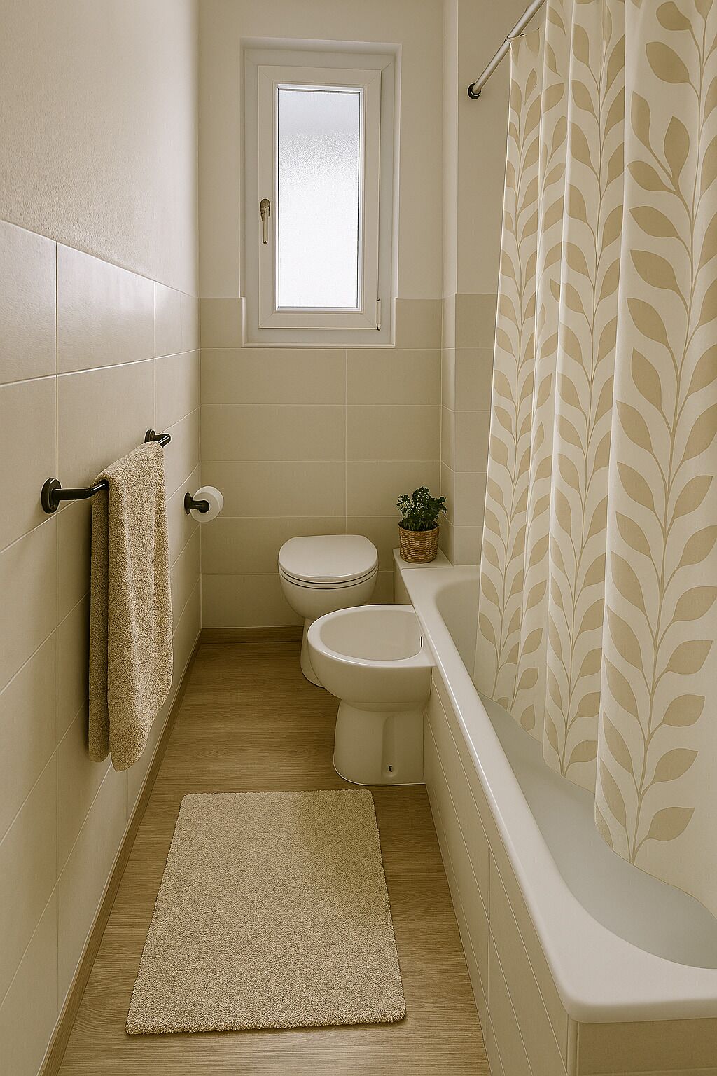 Leilighet, balkong, byutsikt | Bad