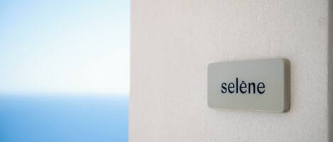 A sign with the word "selene" on a wall.