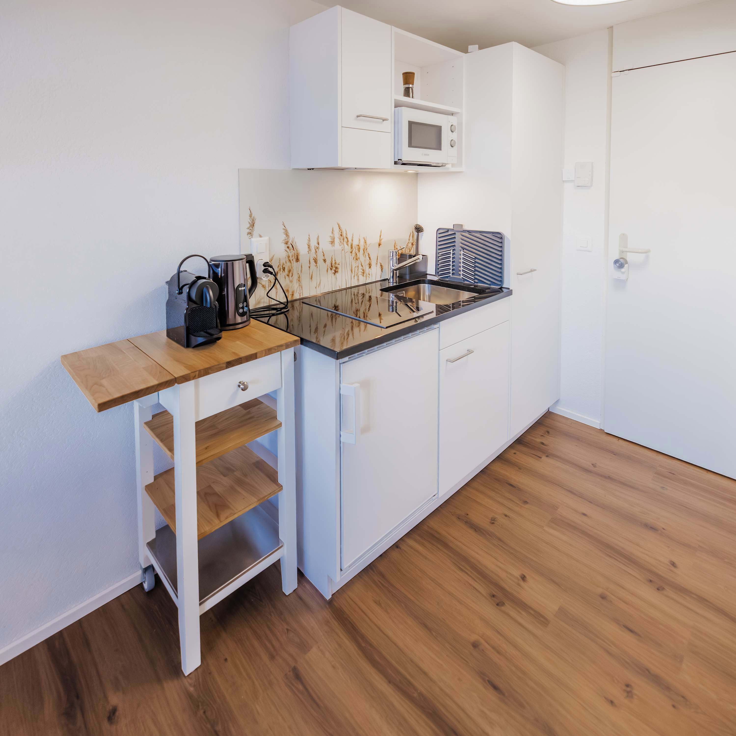 Réfrigérateur, micro-ondes, plaque de cuisson, cafetière/bouilloire