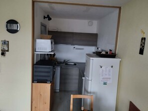 Frigorífico, microondas, horno y placa de cocina