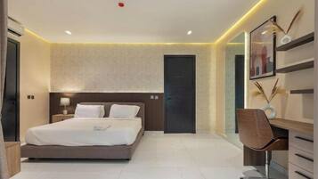 Family Apartment, Balcony, City View | Desk, laptop workspace, blackout curtains, soundproofing